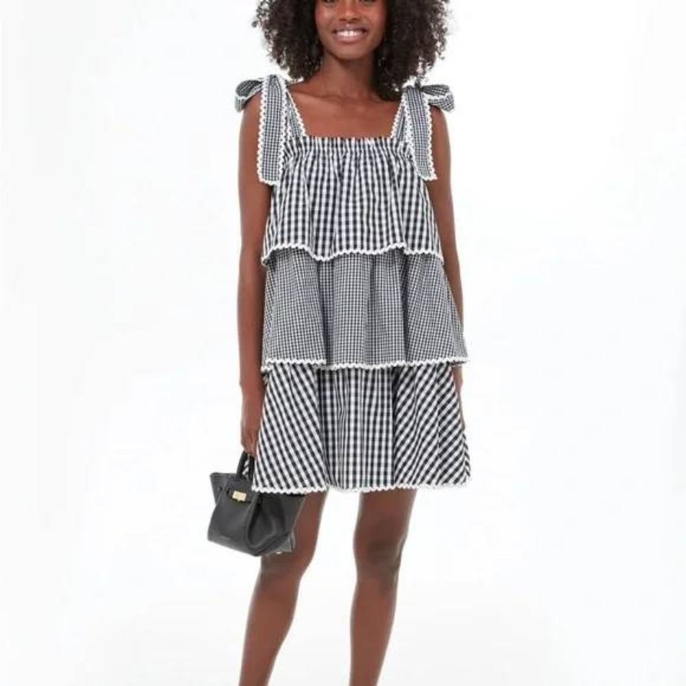 HYACINTH HOUSE Black Gingham Tiered Mini Donna Dress‎